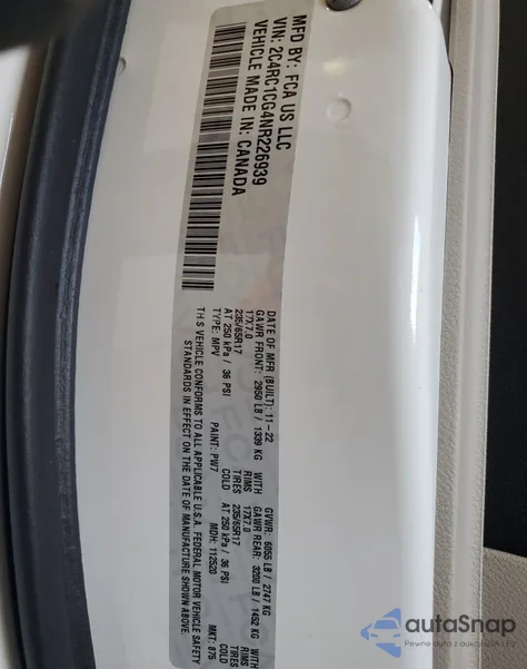 2022 Chrysler Voyager Lx из США, поврежденный, VIN 2C4RC1CG4NR226939